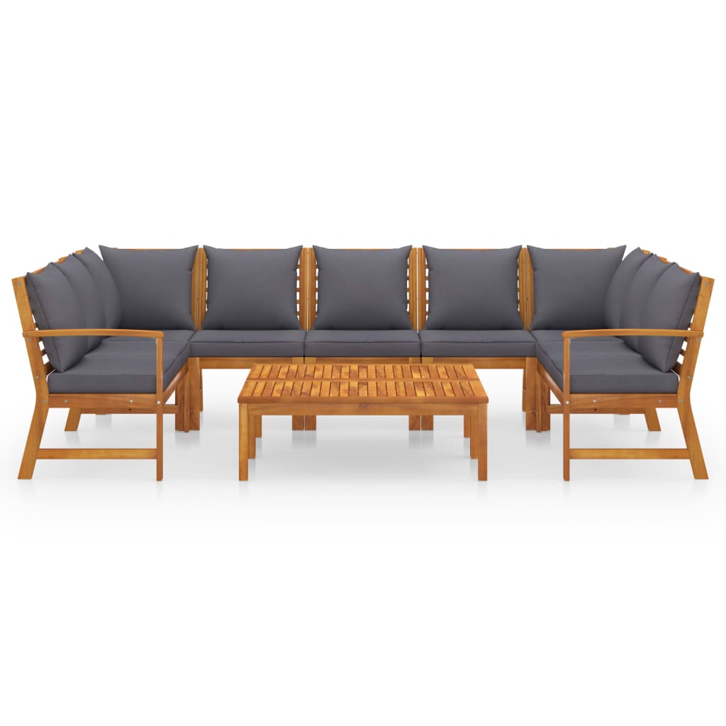 Muebles de jardín 9 pzas cojines crema madera maciza de acacia