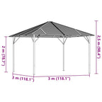 Cenador con techo gris antracita 3x3 m
