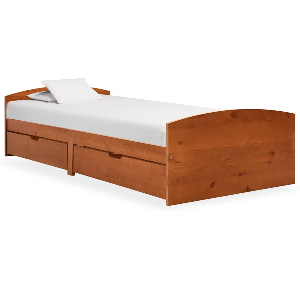 Estructura de cama 2 cajones sin colchón marrón miel 90x200 cm