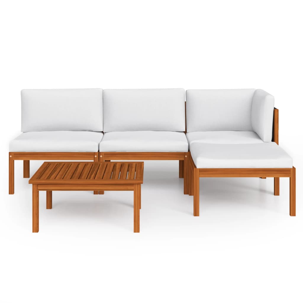 Conjunto de jardín de 5 piezas con cojines, madera color crema, acacia y cuerda