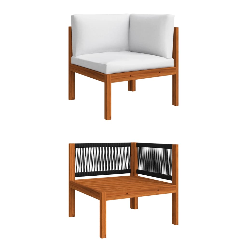 Conjunto de jardín de 5 piezas con cojines, madera color crema, acacia y cuerda
