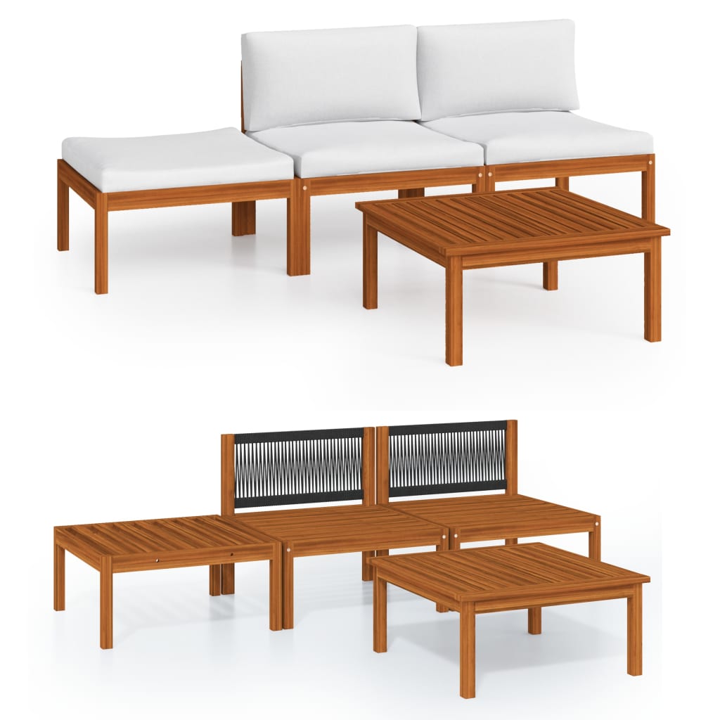 Conjunto de jardín 4 piezas con cojines color crema 63x63 cm