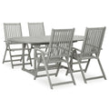 Conjunto de comedor de jardín de 5 piezas (150-200 cm) x 100 cm, madera maciza de acacia gris