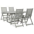 Conjunto de comedor de jardín de 5 piezas (150-200 cm) x 100 cm, madera maciza de acacia gris