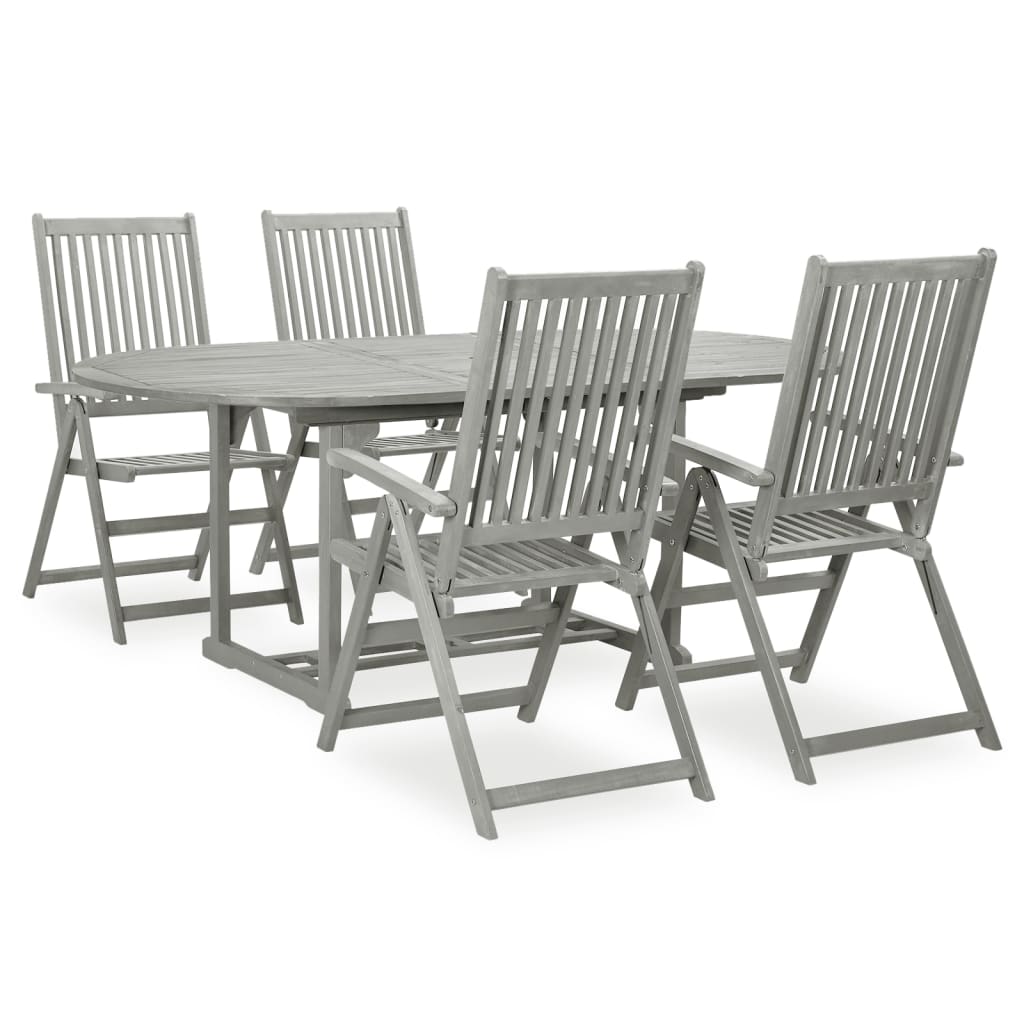 Conjunto de comedor de jardín de 5 piezas (150-200 cm) x 100 cm, madera maciza de acacia gris