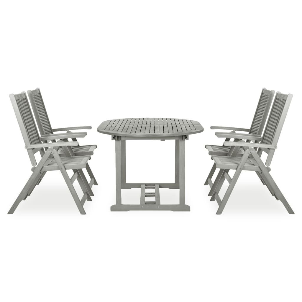 Conjunto de comedor de jardín de 5 piezas (150-200 cm) x 100 cm, madera maciza de acacia gris