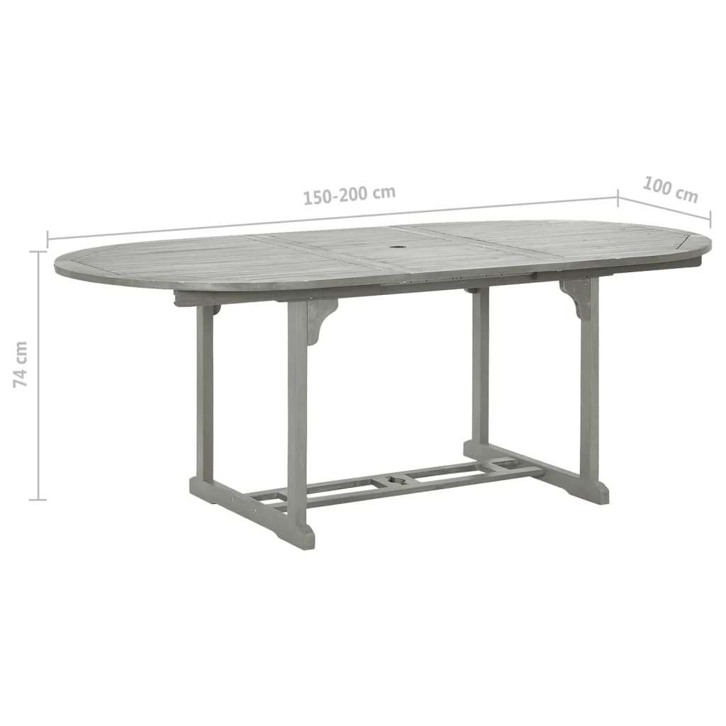 Conjunto de comedor de jardín de 5 piezas (150-200 cm) x 100 cm, madera maciza de acacia gris