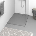 Plato de ducha de jardín WPC acero inoxidable gris 110x62 cm