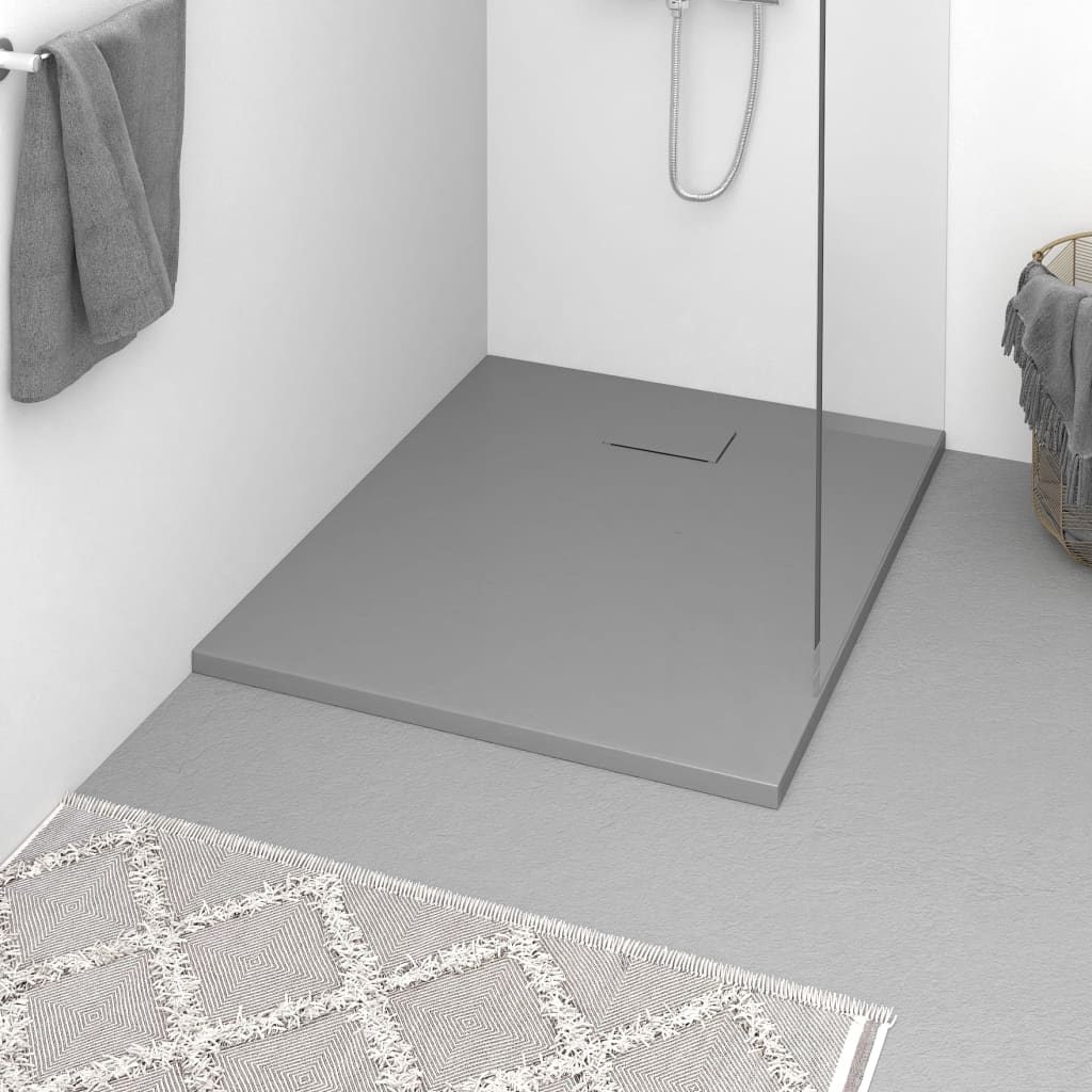 Plato de ducha de jardín WPC acero inoxidable gris 110x62 cm