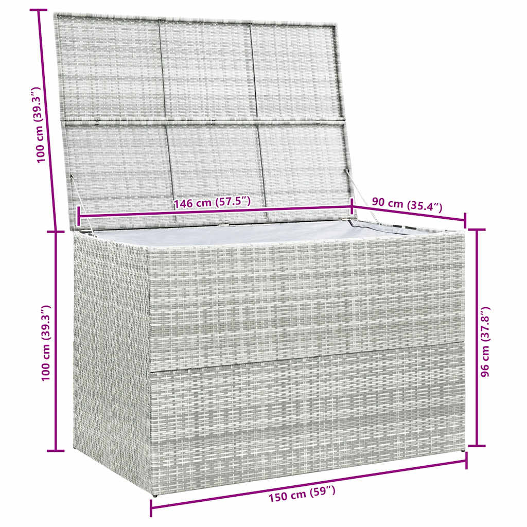 Light grey synthetic rattan garden storage box 150x100x100cm