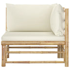 Set de muebles de jardín 2 piezas bambú y cojines blanco crema