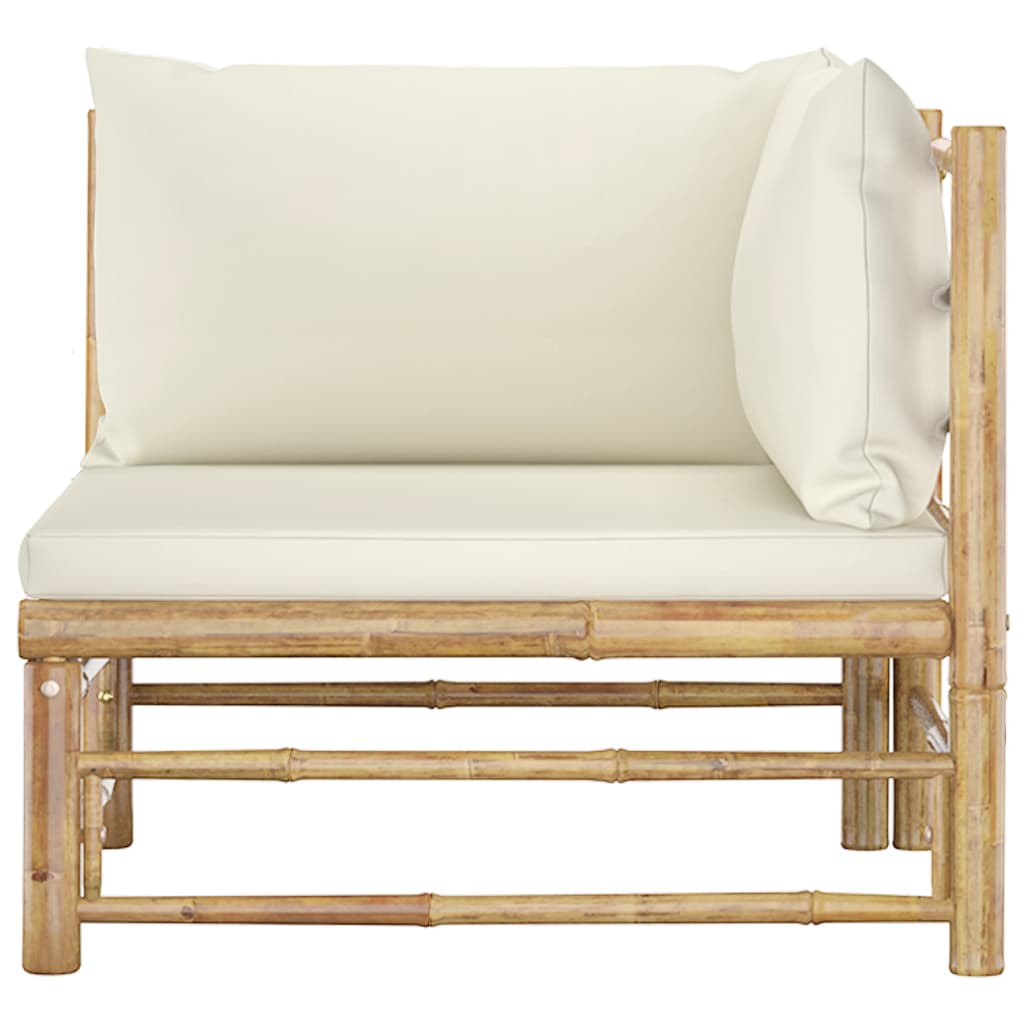 Set de muebles de jardín 2 piezas bambú y cojines blanco crema