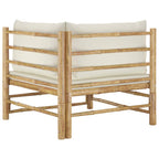 Set de muebles de jardín 2 piezas bambú y cojines blanco crema