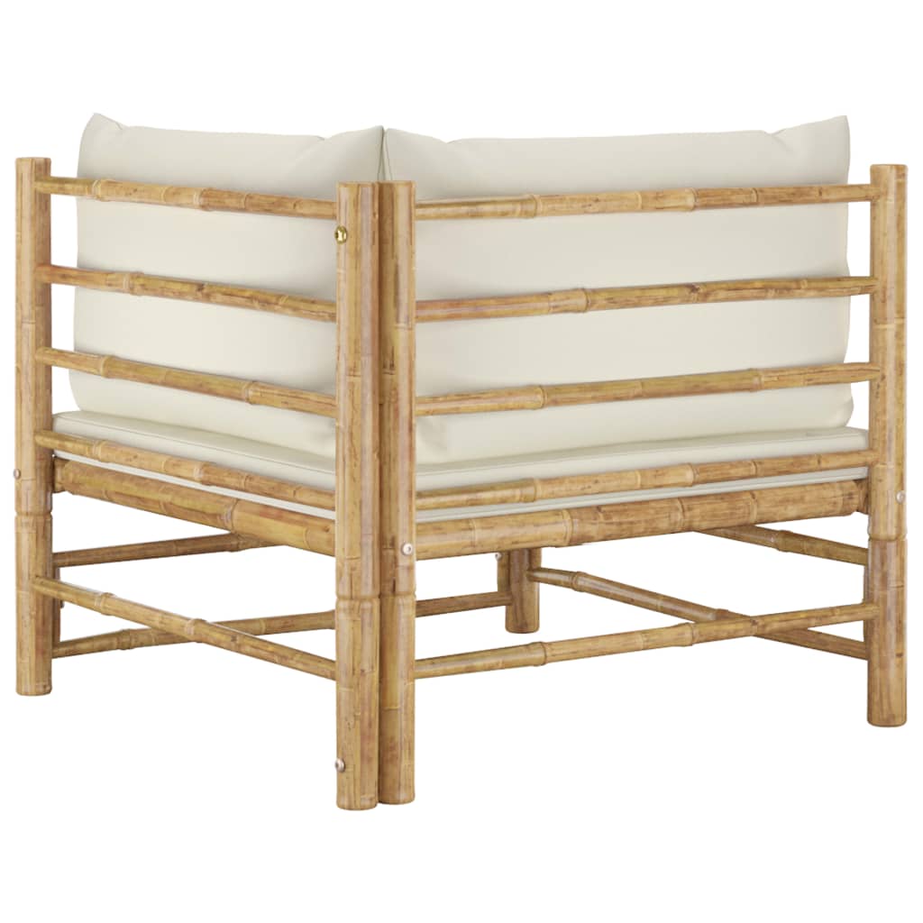 Set de muebles de jardín 2 piezas bambú y cojines blanco crema