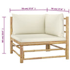 Set de muebles de jardín 2 piezas bambú y cojines blanco crema