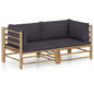 Set de muebles de jardín 2 piezas bambú y cojines blanco crema