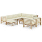 Set de muebles de jardín 10 piezas bambú y cojines blanco crema
