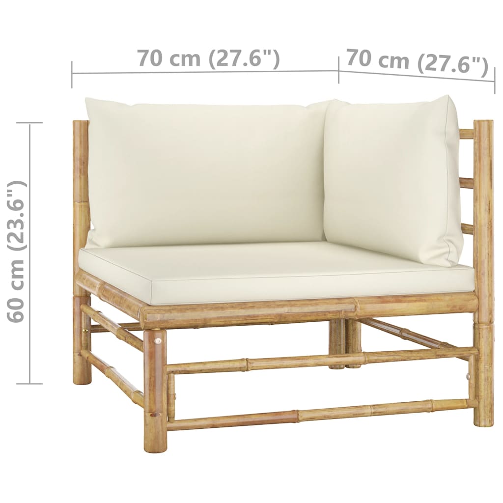 Set de muebles de jardín 10 piezas bambú y cojines blanco crema