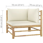 Set de muebles de jardín 10 piezas bambú y cojines blanco crema