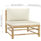Set de muebles de jardín 10 piezas bambú y cojines blanco crema
