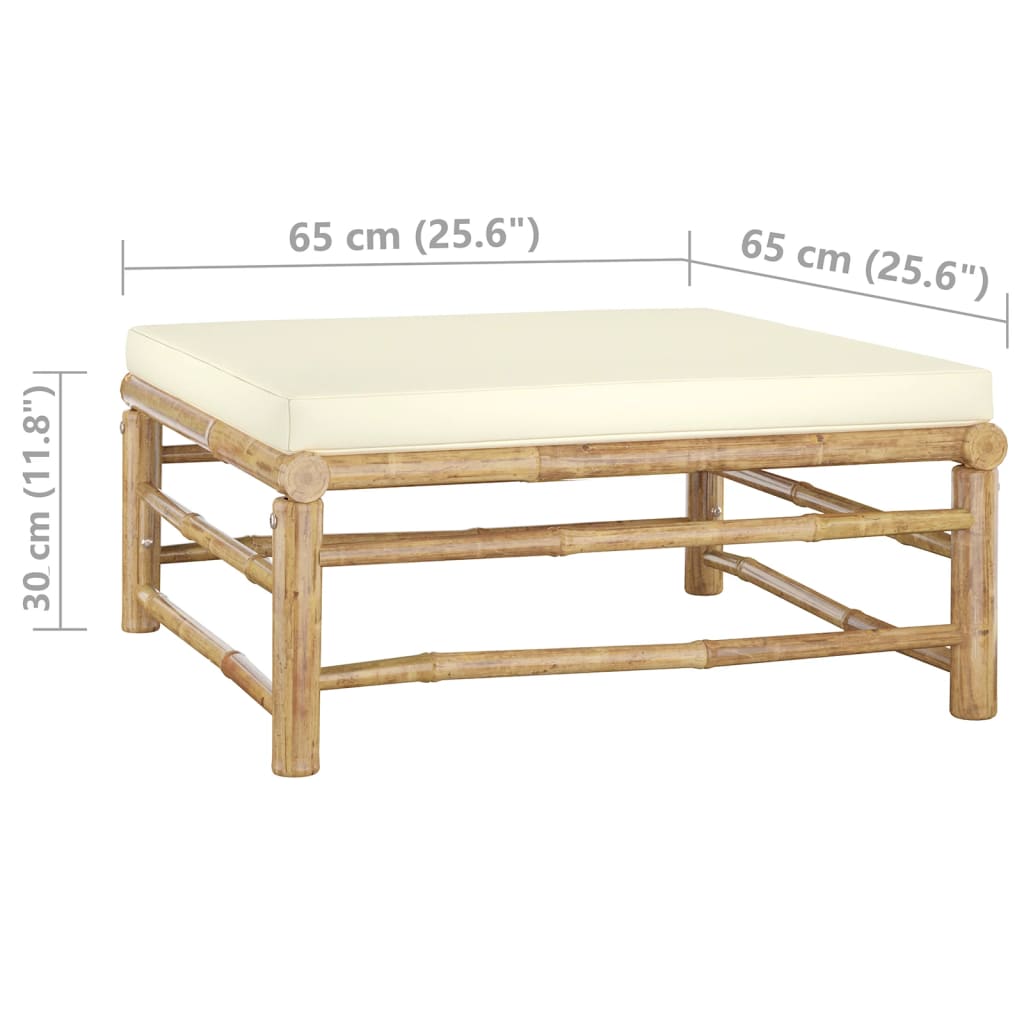 Set de muebles de jardín 10 piezas bambú y cojines blanco crema