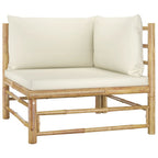 Set de muebles de jardín 10 piezas bambú y cojines blanco crema