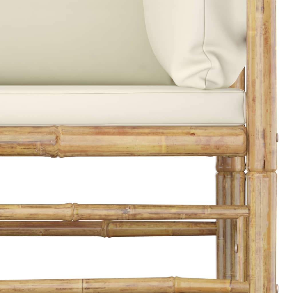 Set de muebles de jardín 10 piezas bambú y cojines blanco crema