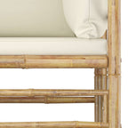 Set de muebles de jardín 10 piezas bambú y cojines blanco crema