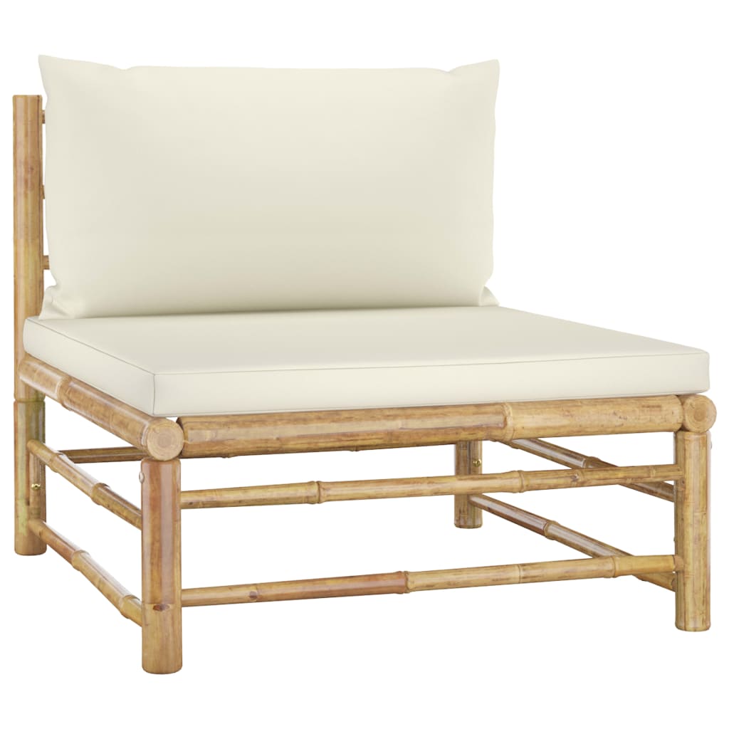 Set de muebles de jardín 10 piezas bambú y cojines blanco crema