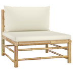 Set de muebles de jardín 10 piezas bambú y cojines blanco crema
