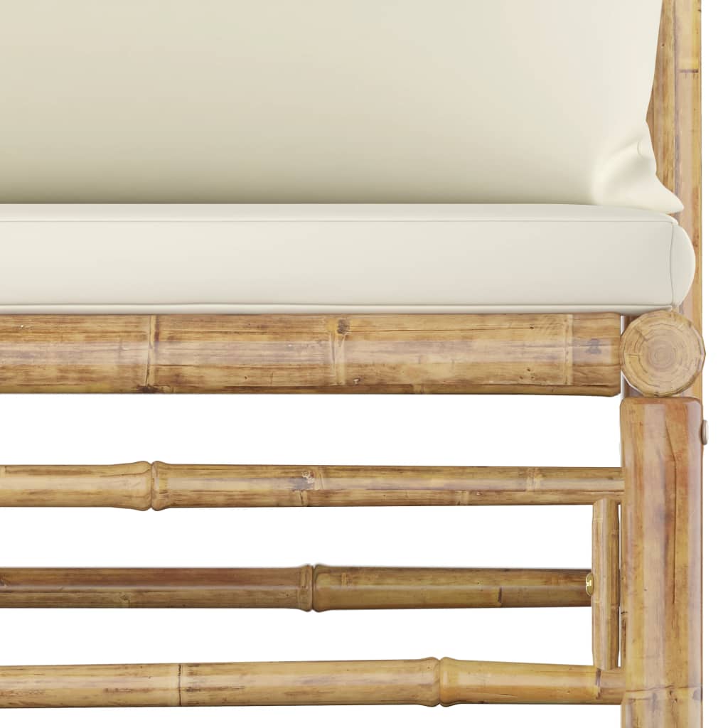 Set de muebles de jardín 10 piezas bambú y cojines blanco crema
