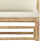 Set de muebles de jardín 10 piezas bambú y cojines blanco crema