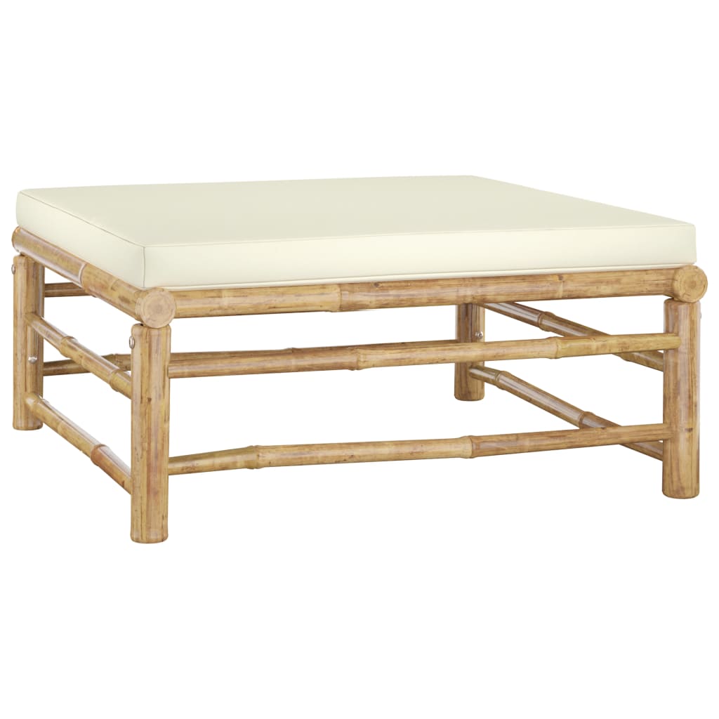 Set de muebles de jardín 10 piezas bambú y cojines blanco crema