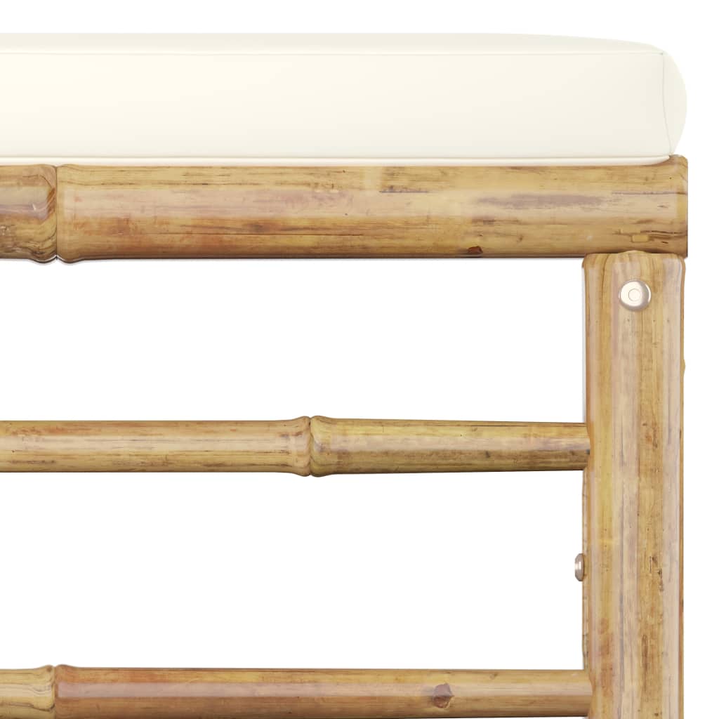 Set de muebles de jardín 10 piezas bambú y cojines blanco crema