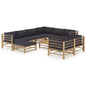 Set de muebles de jardín 10 piezas bambú y cojines blanco crema