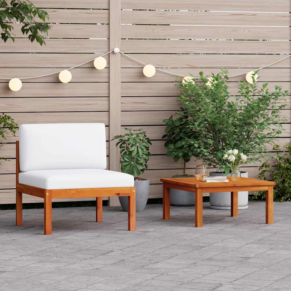Conjunto de jardín de 2 piezas con cojines de madera de acacia y cuerda