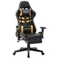 Cadeira de gaming com apoio de pés pele sintética preta e dourada