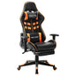 Cadeira de gaming com apoio de pés pele sintética preta e dourada