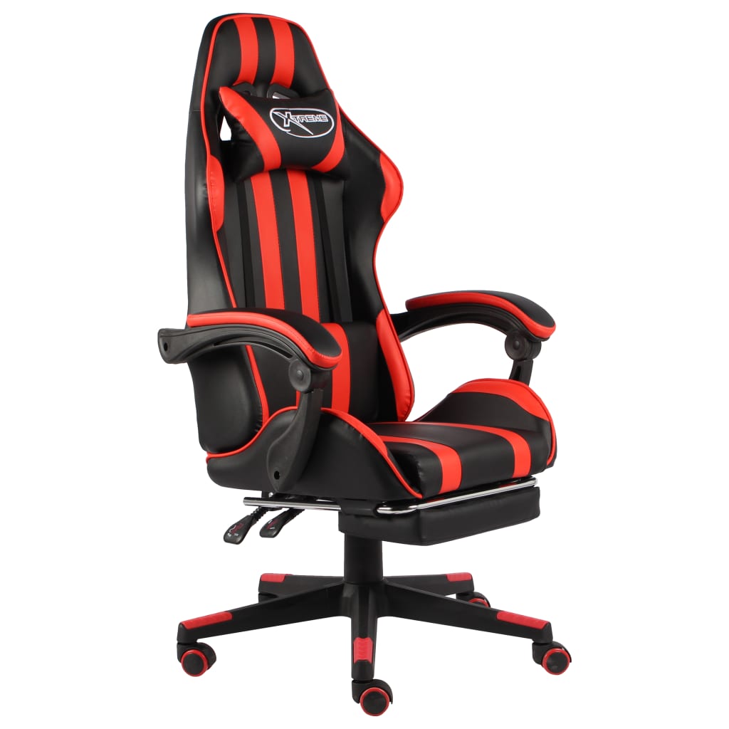 Silla gaming con reposapiés cuero sintético negro y azul