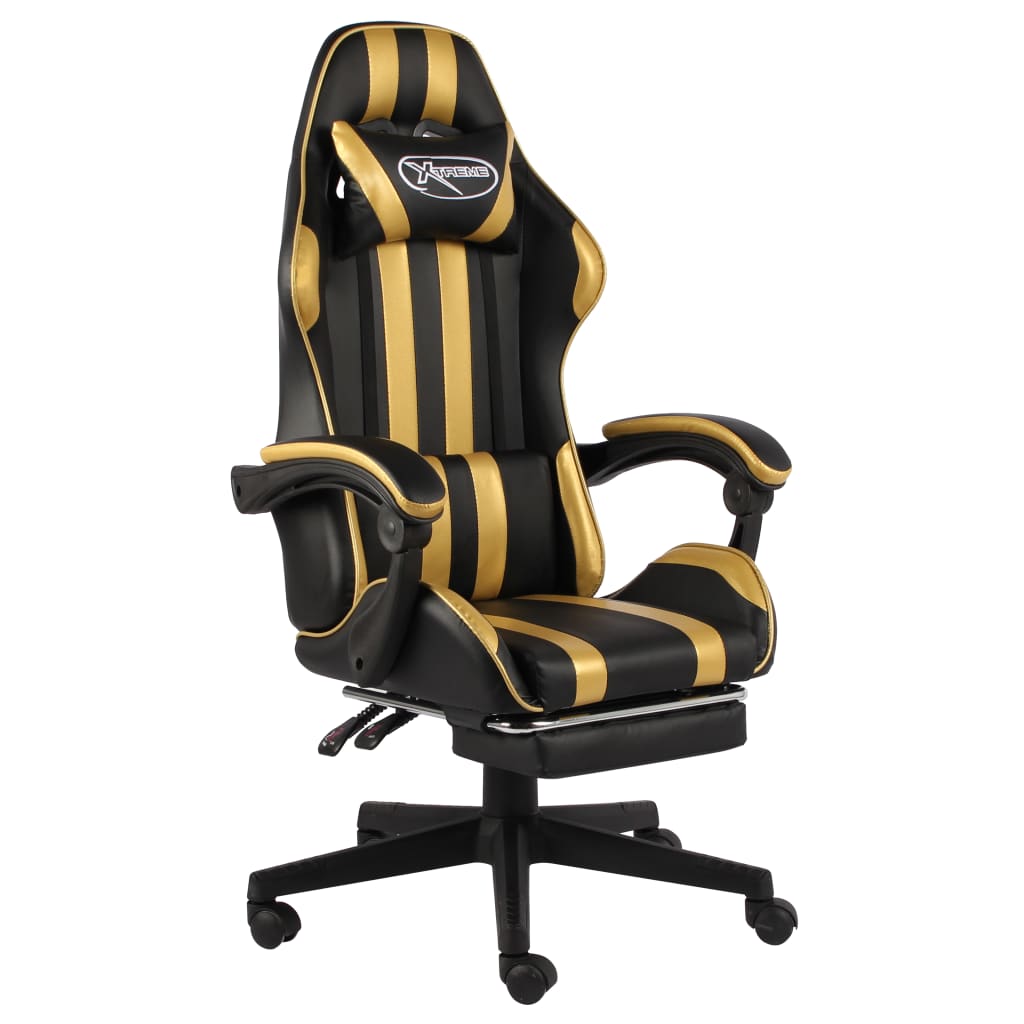 Silla gaming con reposapiés cuero sintético negro y azul