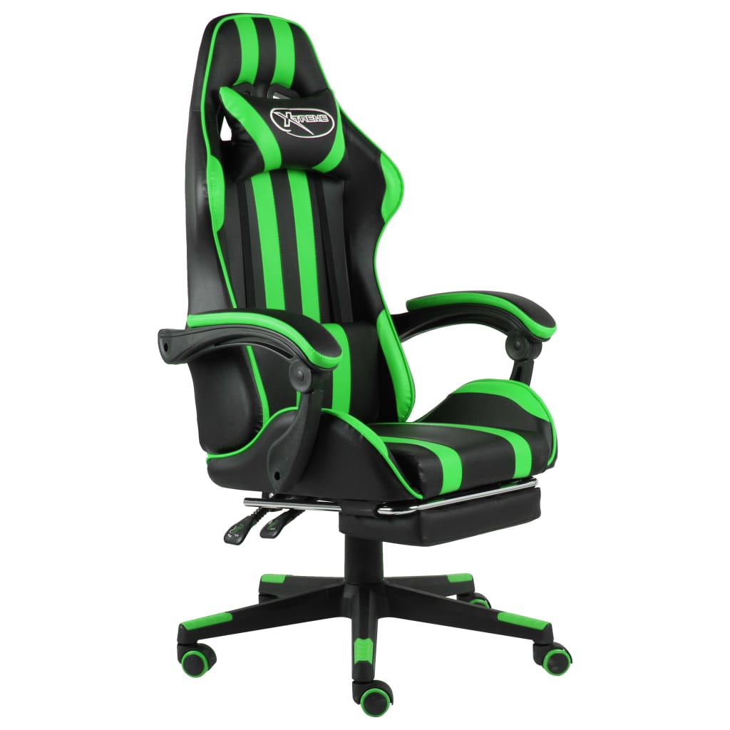 Silla gaming con reposapiés cuero sintético negro y azul