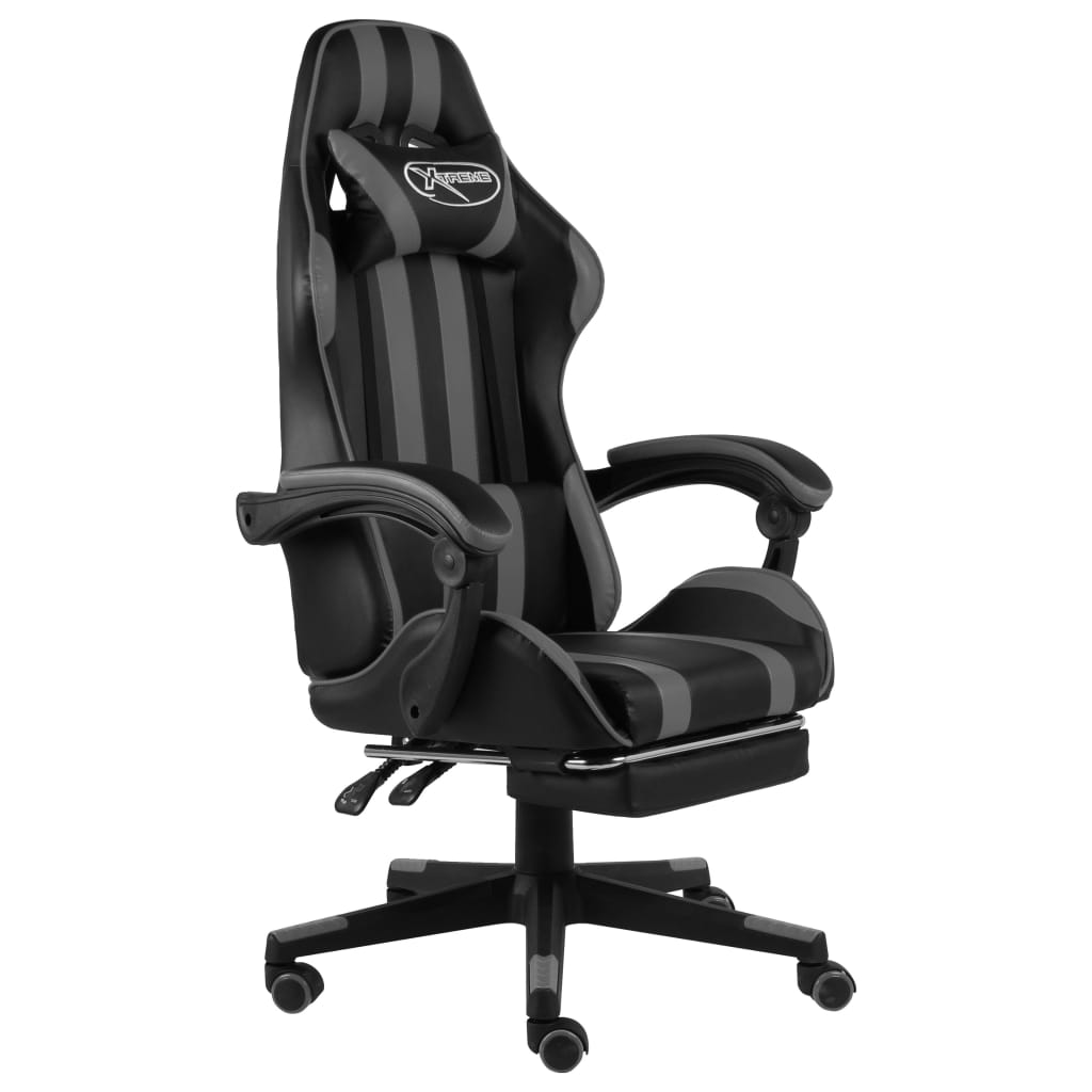 Silla gaming con reposapiés cuero sintético negro y azul