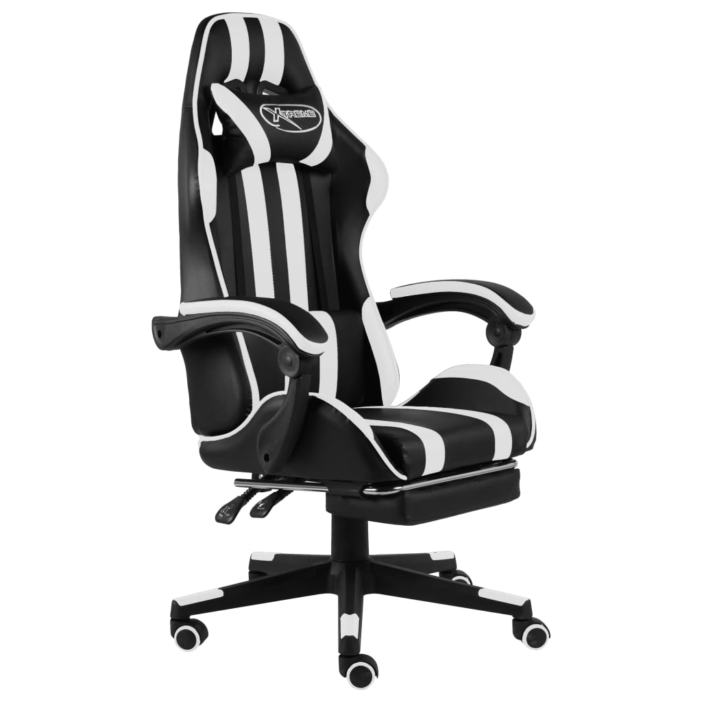 Silla gaming con reposapiés cuero sintético negro y azul