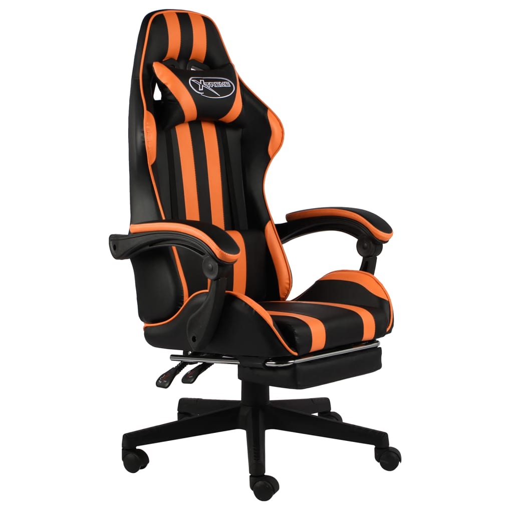 Silla gaming con reposapiés cuero sintético negro y azul