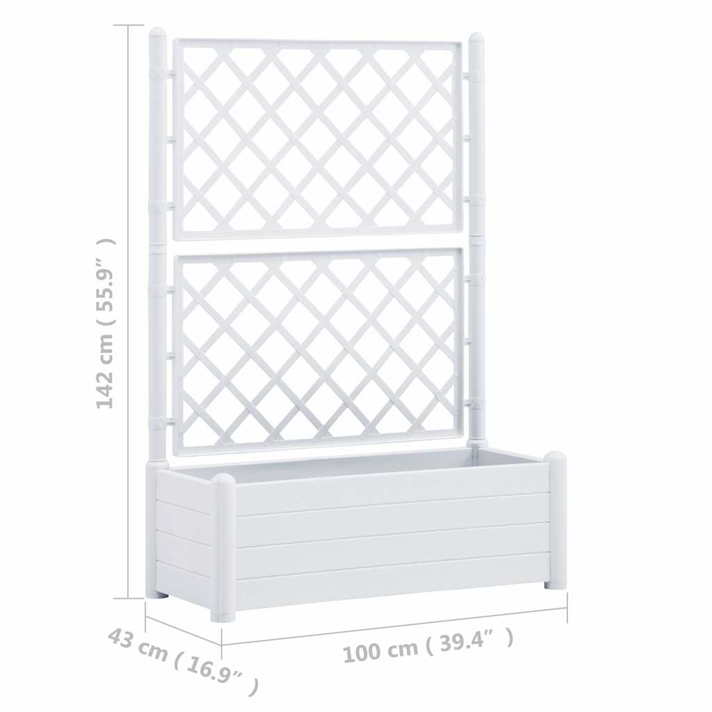 Jardinera con enrejado PP blanca 100x43x142 cm