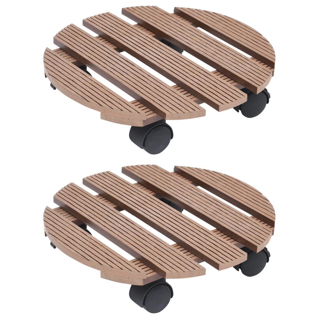 Soporte con ruedas para plantas 2 uds WPC marrón 30x30x7,5 cm