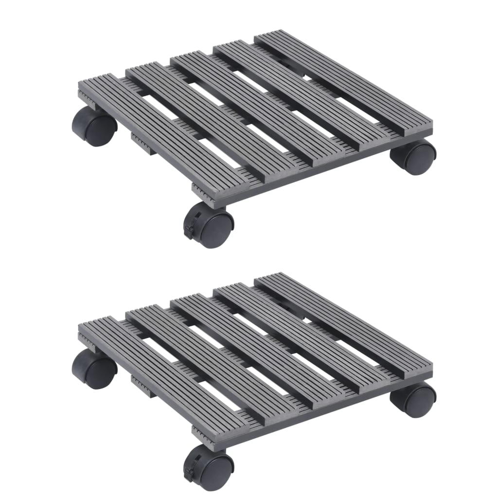 Soporte con ruedas para plantas 2 uds WPC marrón 30x30x7,5 cm