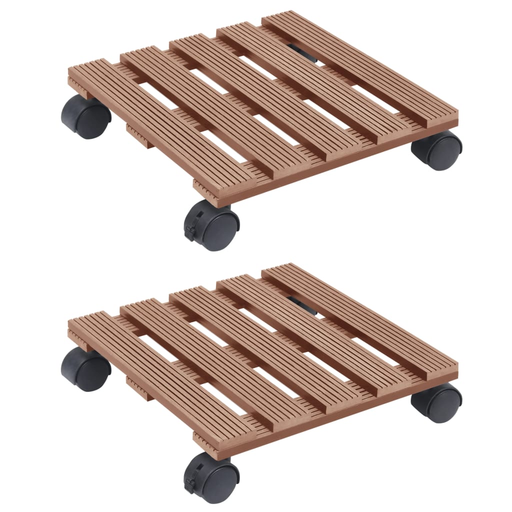 Soporte con ruedas para plantas 2 uds WPC marrón 30x30x7,5 cm