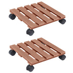 Soporte con ruedas para plantas 2 uds WPC marrón 30x30x7,5 cm