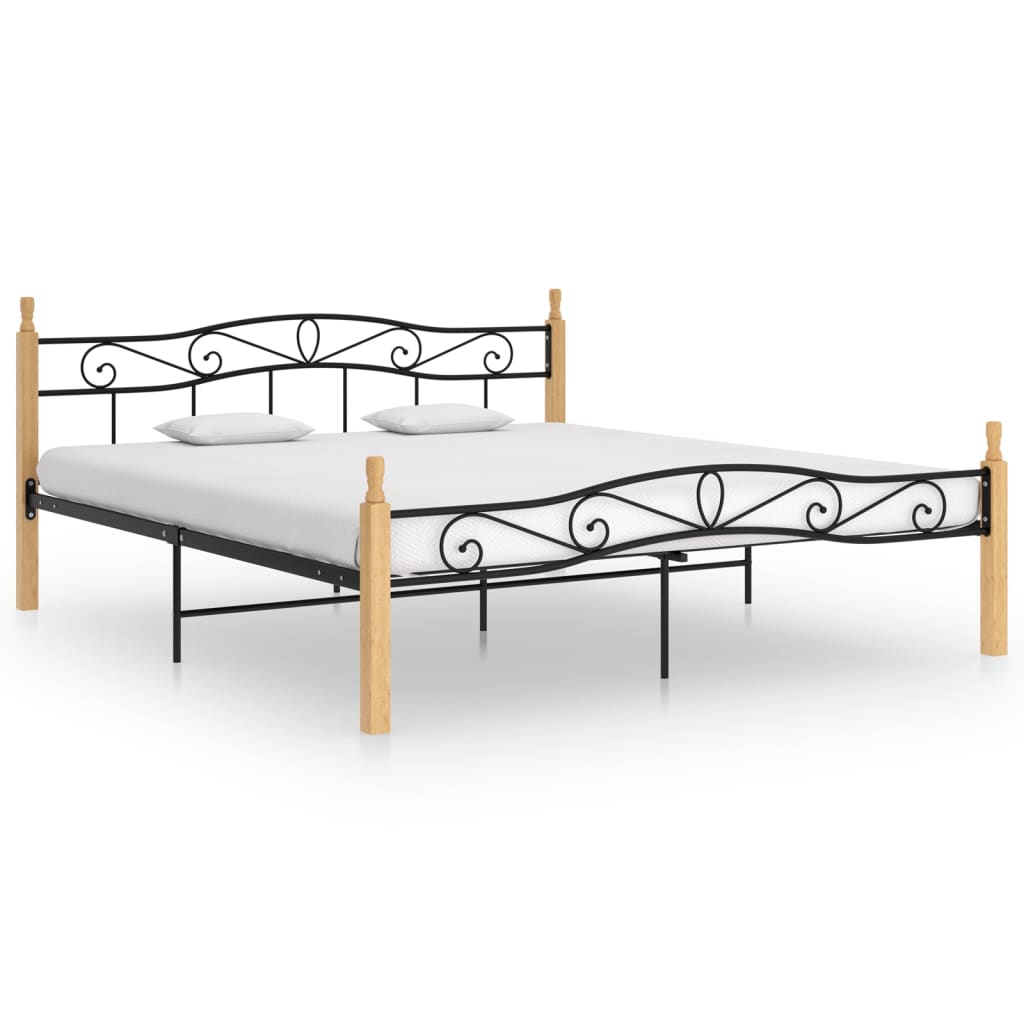 Estructura cama sin colchón metal madera roble negro 120x200 cm